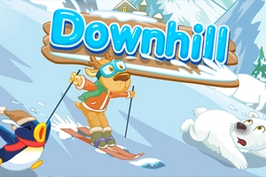 Downhill ski game. Ski down and avoid the obstacles.